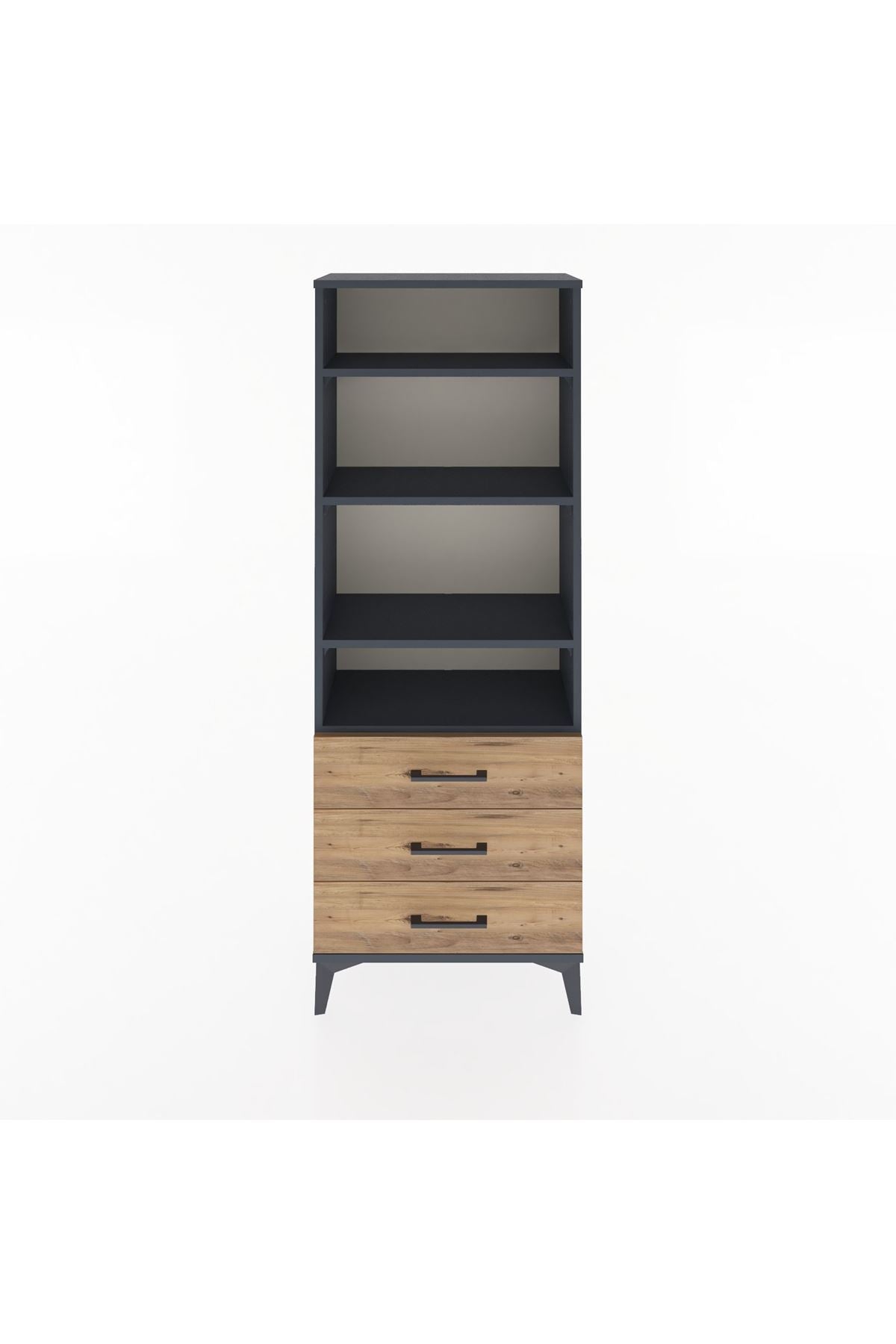 Arges Dolap 4 Raflı 3 Çekmeceli 60x30x163 Antrasit-Çam