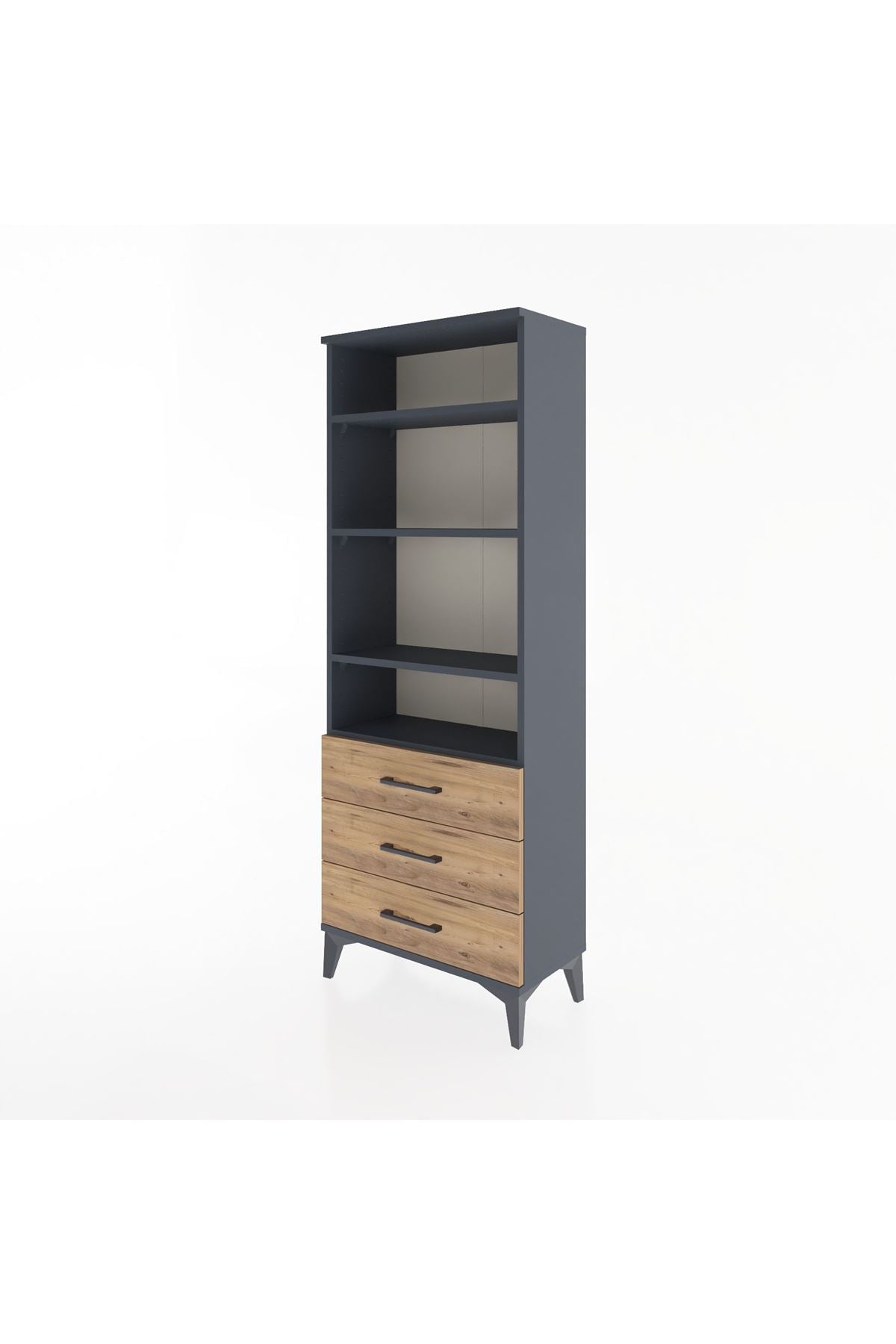 Arges Dolap 4 Raflı 3 Çekmeceli 60x30x163 Antrasit-Çam