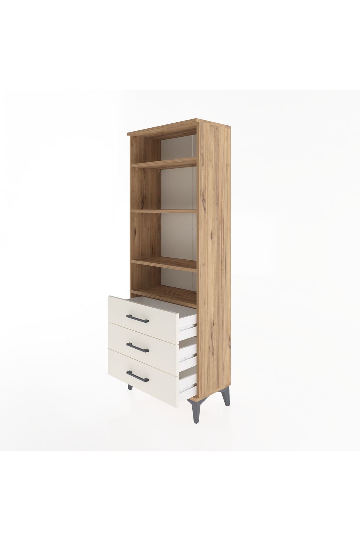 Arges Dolap 4 Raflı 3 Çekmeceli 60x30x163 Çam-Aytaşı