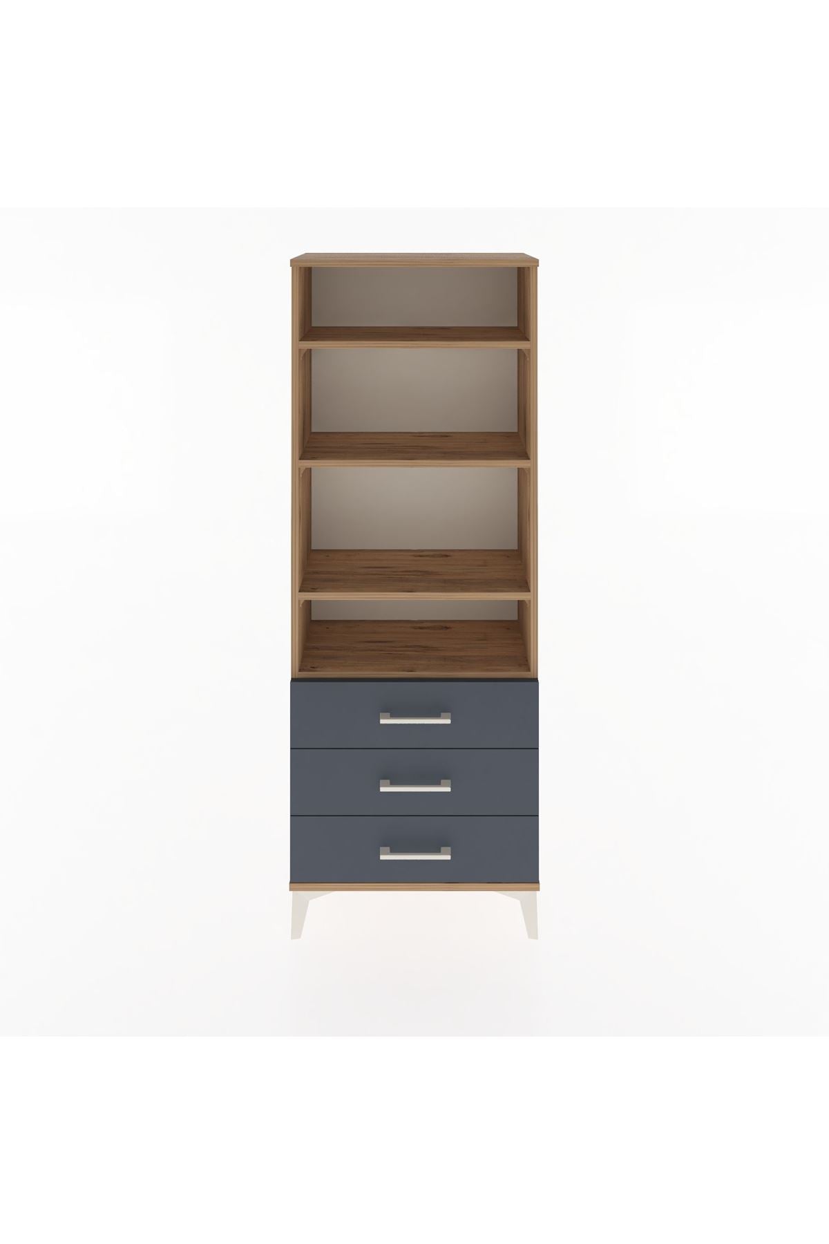 Arges Dolap 4 Raflı 3 Çekmeceli 60x30x163 Çam-Antrasit