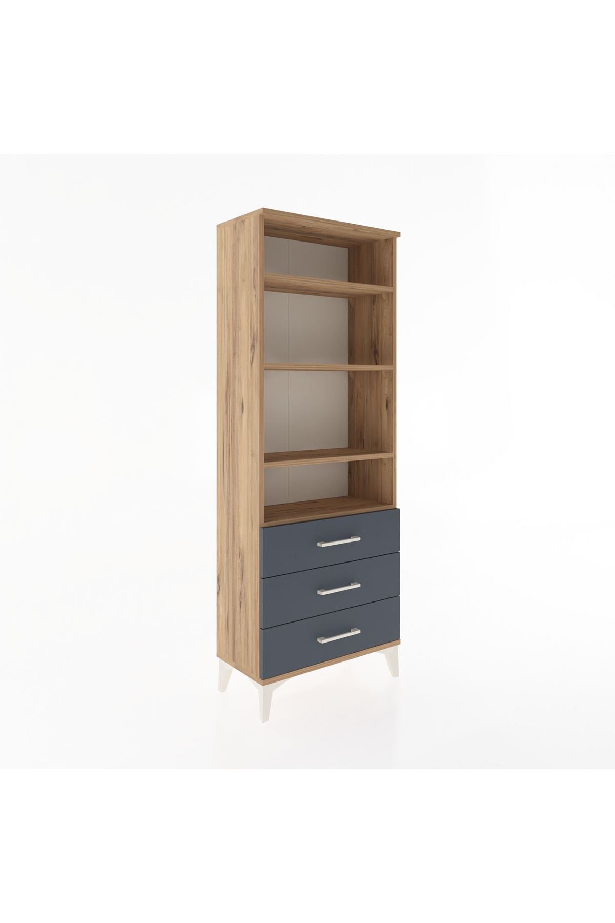 Arges Dolap 4 Raflı 3 Çekmeceli 60x30x163 Çam-Antrasit