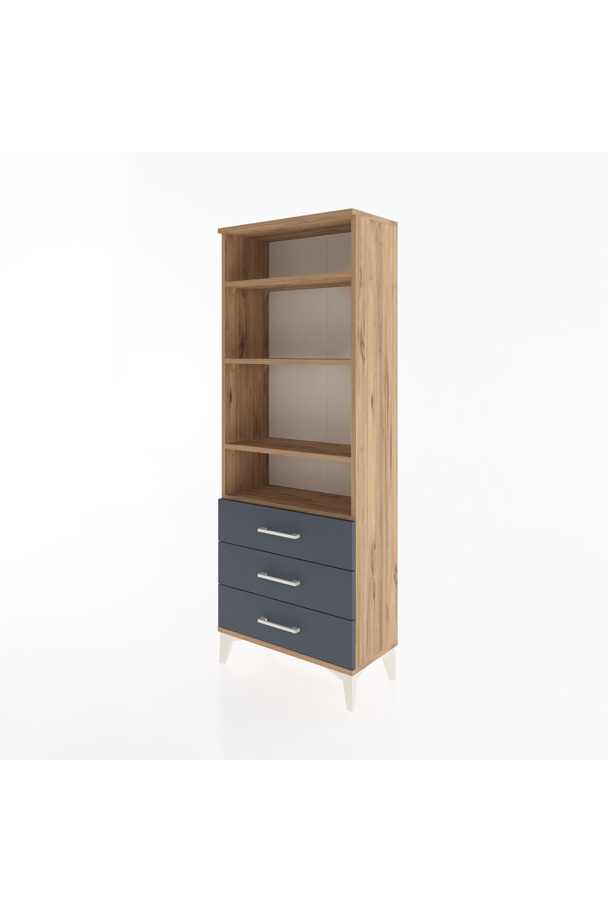 Arges Dolap 4 Raflı 3 Çekmeceli 60x30x163 Çam-Antrasit