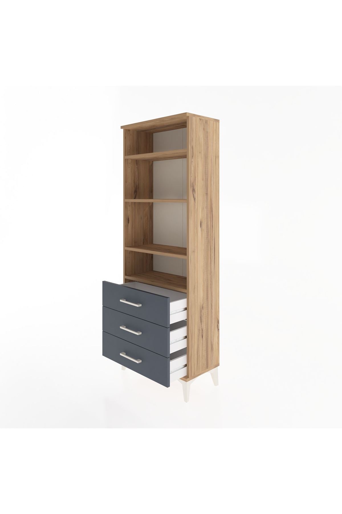 Arges Dolap 4 Raflı 3 Çekmeceli 60x30x163 Çam-Antrasit