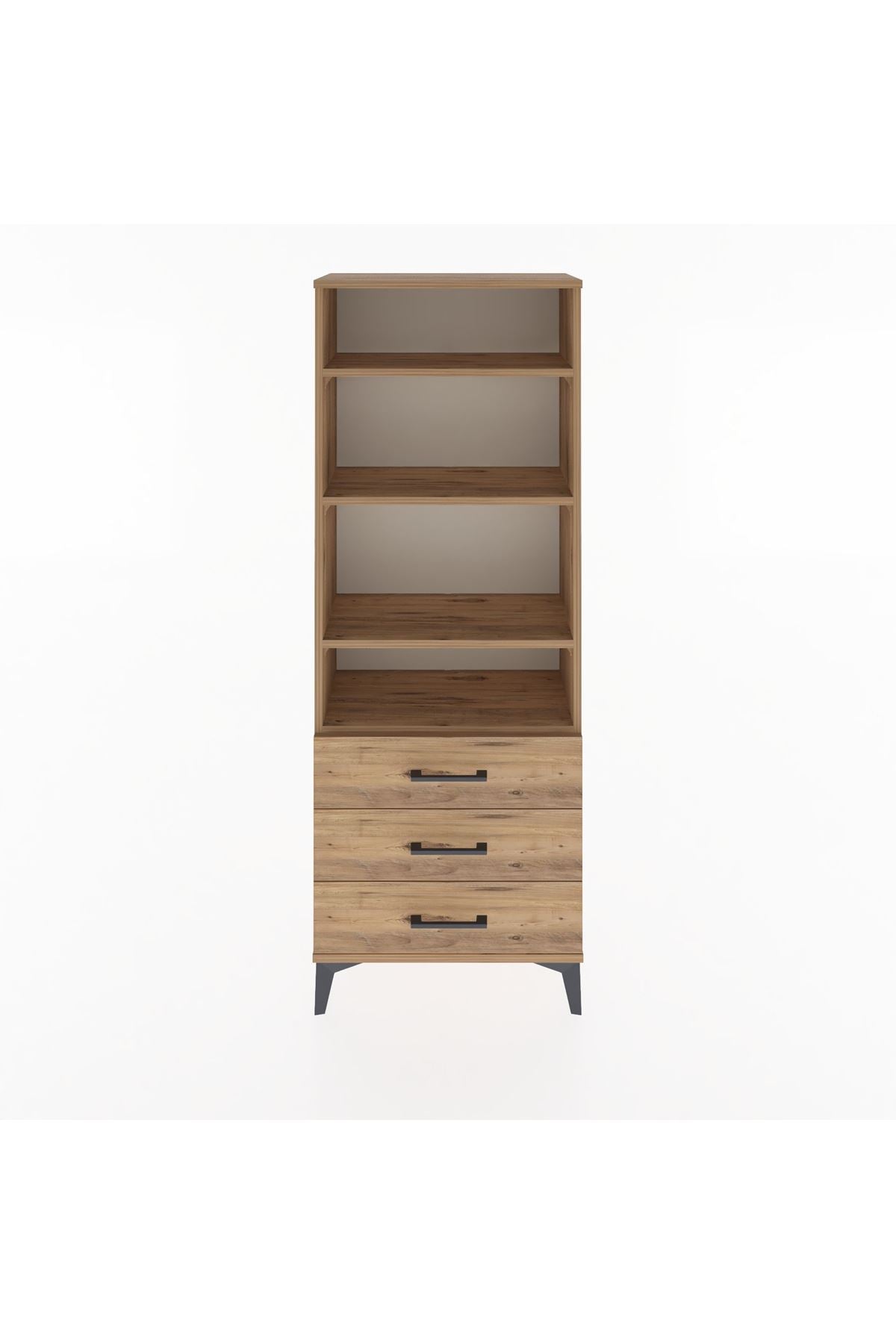 Arges Dolap 4 Raflı 3 Çekmeceli 60x30x163 Çam-Çam