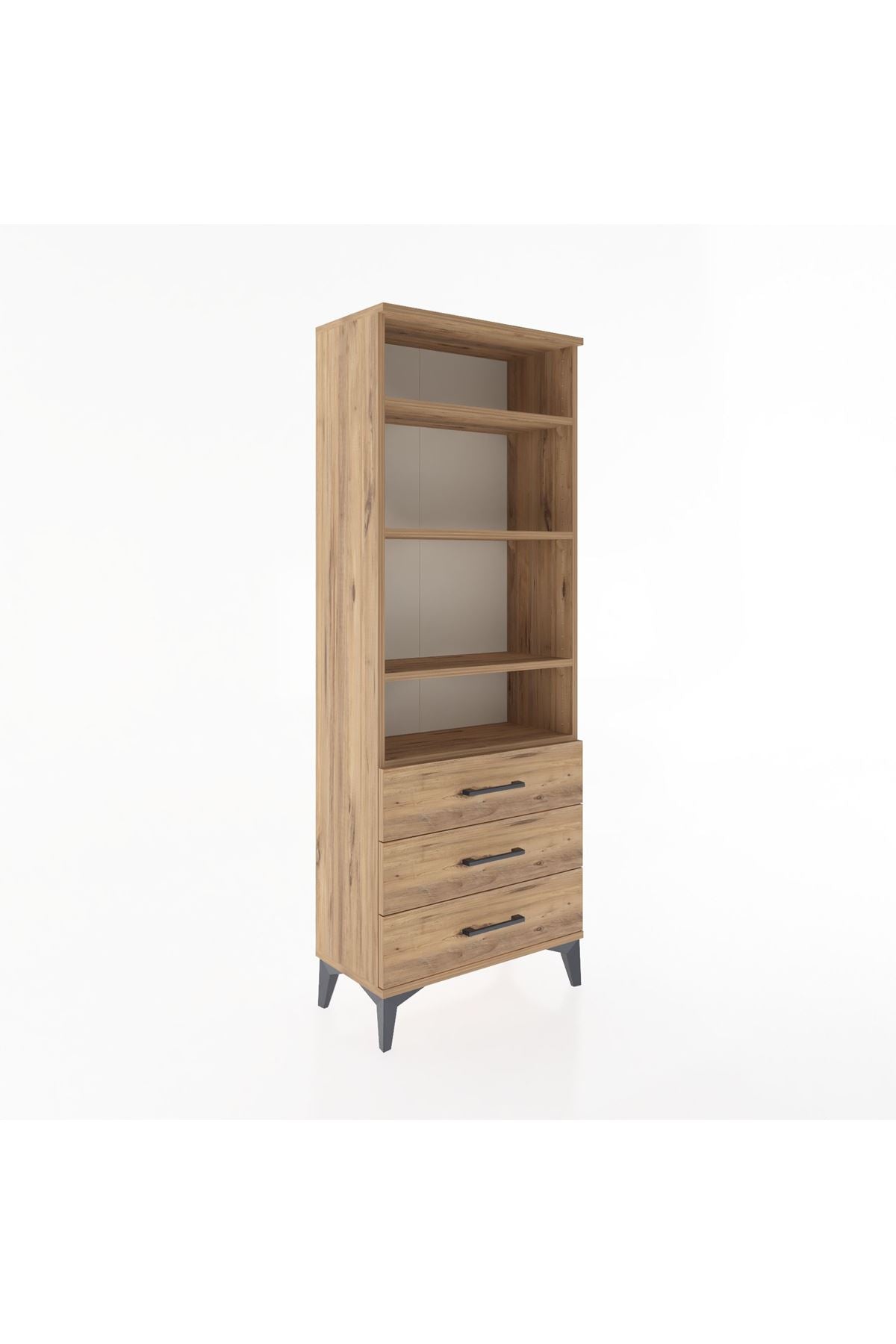 Arges Dolap 4 Raflı 3 Çekmeceli 60x30x163 Çam-Çam