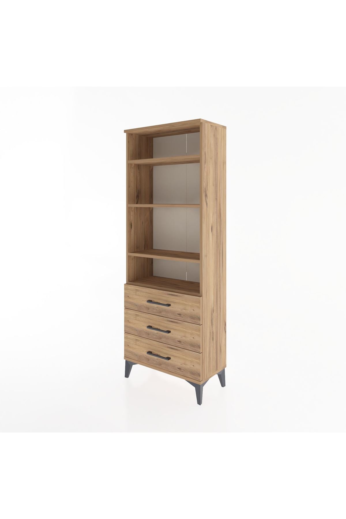 Arges Dolap 4 Raflı 3 Çekmeceli 60x30x163 Çam-Çam