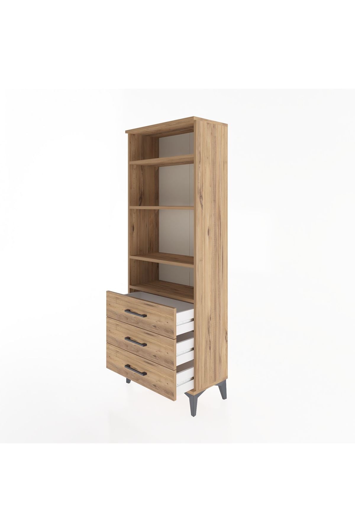 Arges Dolap 4 Raflı 3 Çekmeceli 60x30x163 Çam-Çam