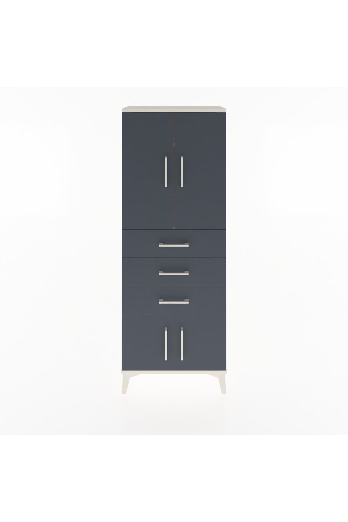 Arges Dolap 3 Raflı 3 Çekmeceli 4 Kapaklı 60x30x163 Aytaşı-Antrasit