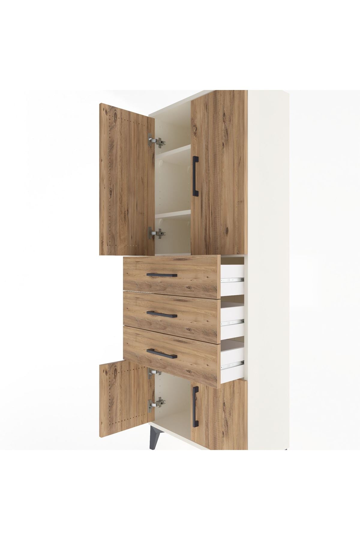 Arges Dolap 3 Raflı 3 Çekmeceli 4 Kapaklı 60x30x163 Aytaşı-Çam