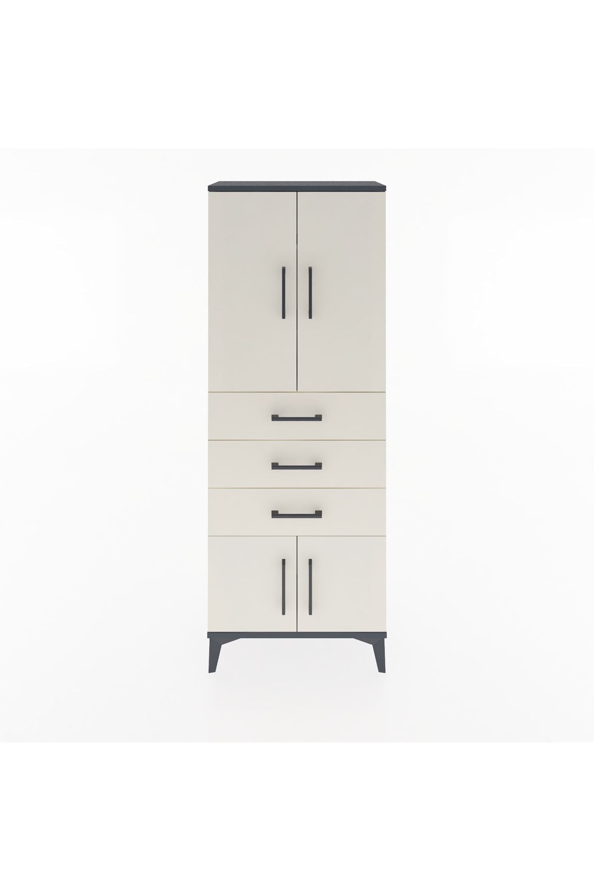 Arges Dolap 3 Raflı 3 Çekmeceli 4 Kapaklı 60x30x163 Antrasit-Aytaşı