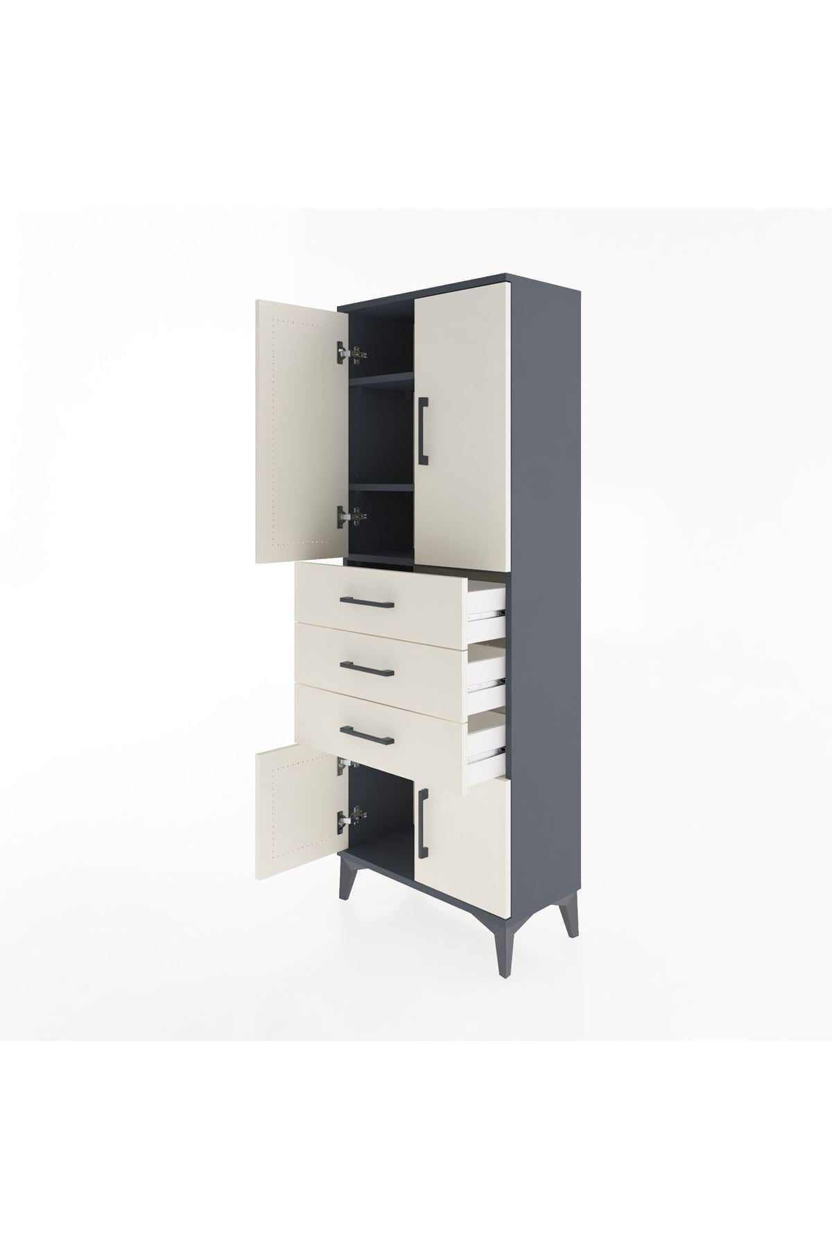Arges Dolap 3 Raflı 3 Çekmeceli 4 Kapaklı 60x30x163 Antrasit-Aytaşı