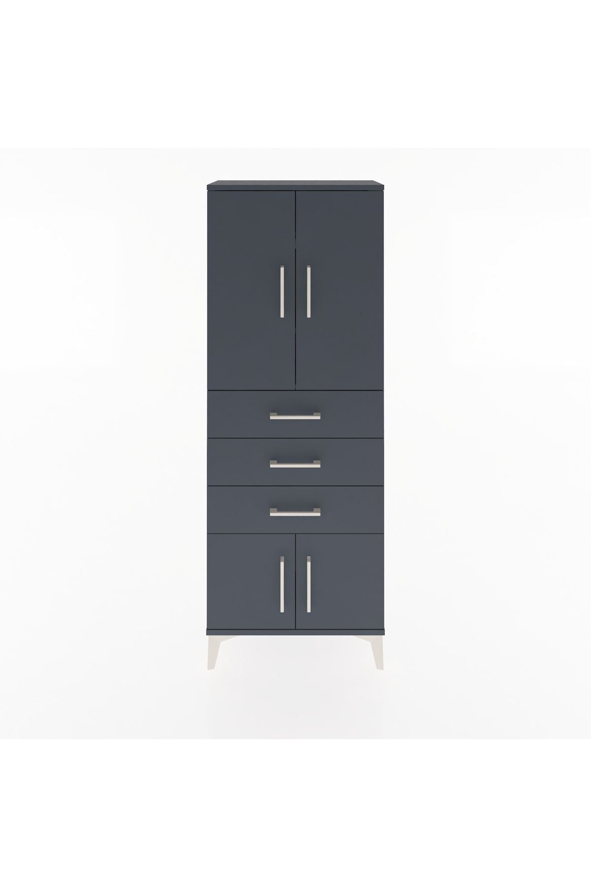 Arges Dolap 3 Raflı 3 Çekmeceli 4 Kapaklı 60x30x163 Antrasit-Antrasit