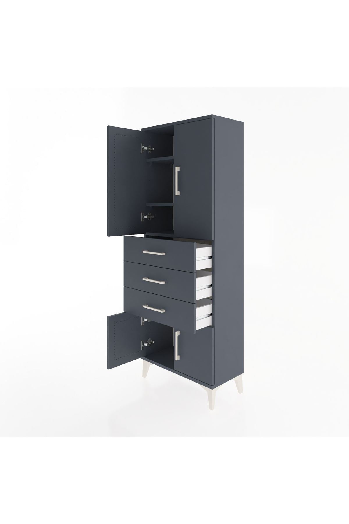 Arges Dolap 3 Raflı 3 Çekmeceli 4 Kapaklı 60x30x163 Antrasit-Antrasit