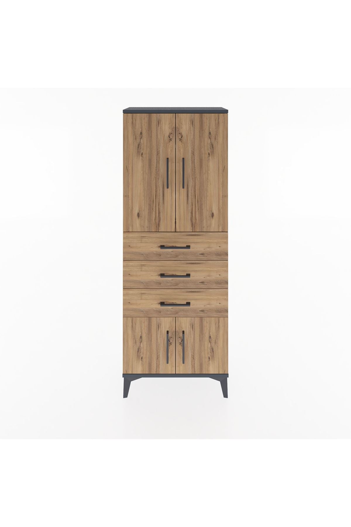 Arges Dolap 3 Raflı 3 Çekmeceli 4 Kapaklı 60x30x163 Antrasit-Çam