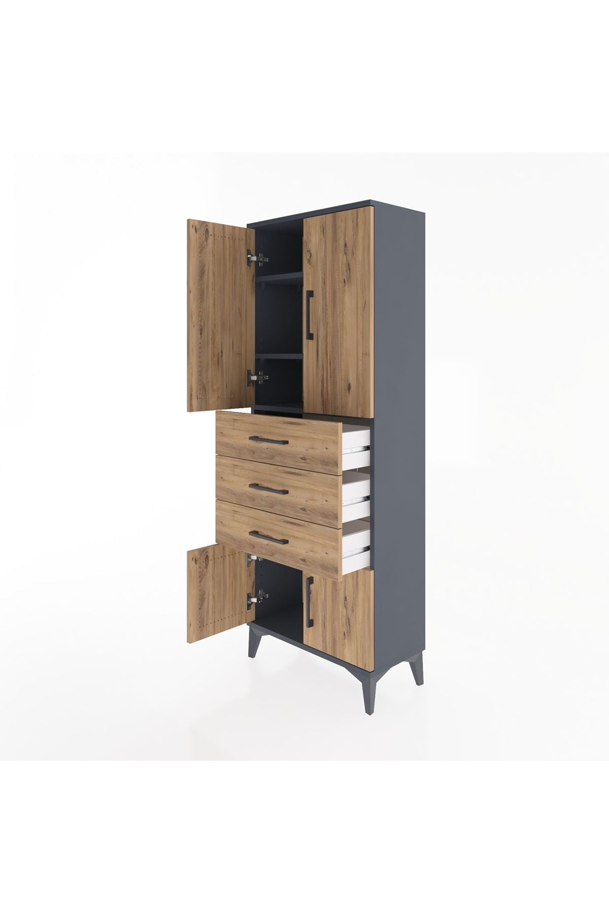 Arges Dolap 3 Raflı 3 Çekmeceli 4 Kapaklı 60x30x163 Antrasit-Çam