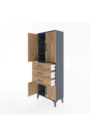 Arges Dolap 3 Raflı 3 Çekmeceli 4 Kapaklı 60x30x163 Antrasit-Çam