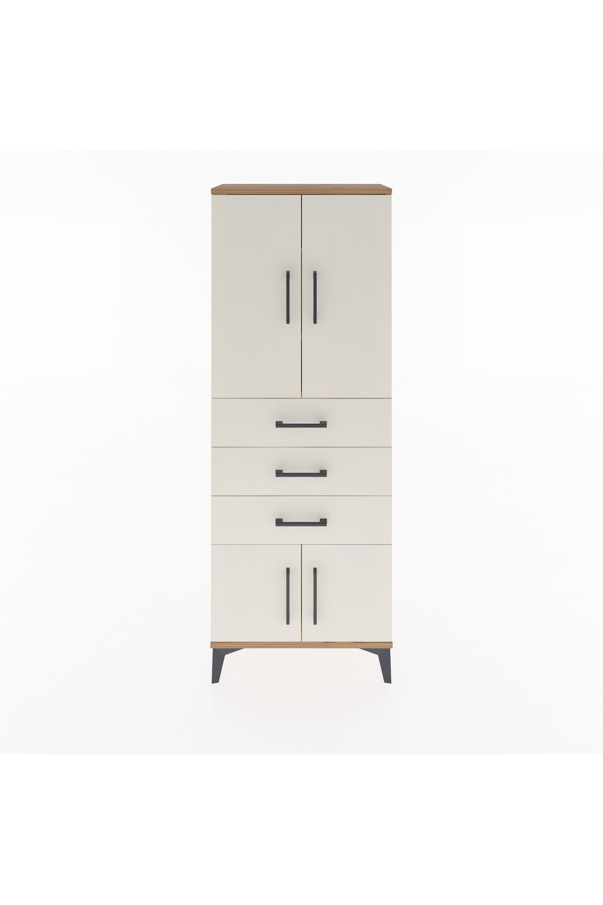 Arges Dolap 3 Raflı 3 Çekmeceli 4 Kapaklı 60x30x163 Çam-Aytaşı