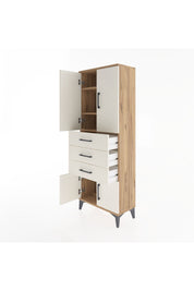 Arges Dolap 3 Raflı 3 Çekmeceli 4 Kapaklı 60x30x163 Çam-Aytaşı