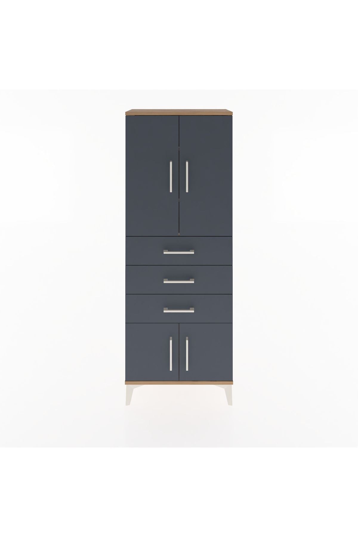 Arges Dolap 3 Raflı 3 Çekmeceli 4 Kapaklı 60x30x163 Çam-Antrasit