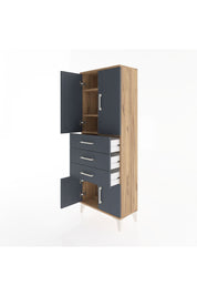 Arges Dolap 3 Raflı 3 Çekmeceli 4 Kapaklı 60x30x163 Çam-Antrasit