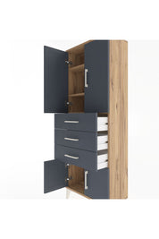Arges Dolap 3 Raflı 3 Çekmeceli 4 Kapaklı 60x30x163 Çam-Antrasit