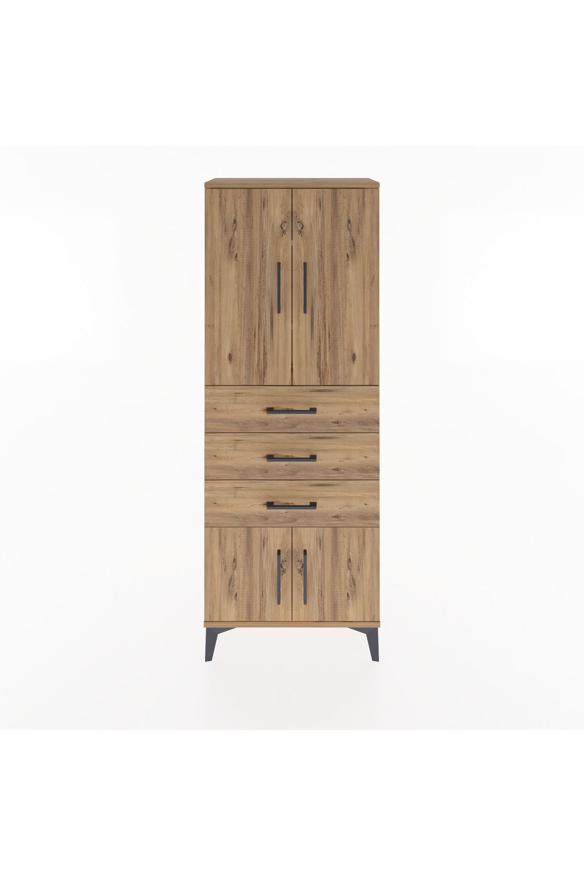 Arges Dolap 3 Raflı 3 Çekmeceli 4 Kapaklı 60x30x163 Çam-Çam