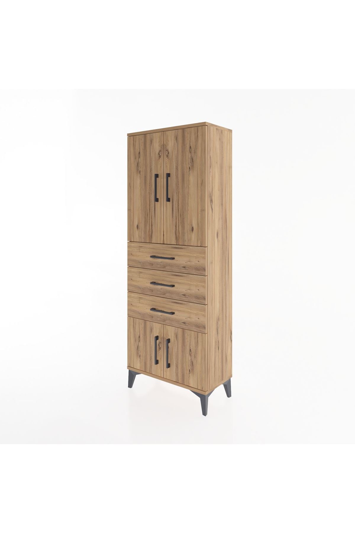 Arges Dolap 3 Raflı 3 Çekmeceli 4 Kapaklı 60x30x163 Çam-Çam