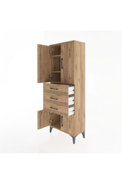 Arges Dolap 3 Raflı 3 Çekmeceli 4 Kapaklı 60x30x163 Çam-Çam