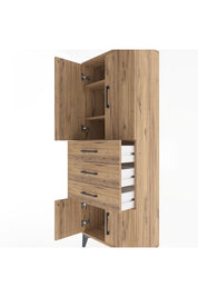 Arges Dolap 3 Raflı 3 Çekmeceli 4 Kapaklı 60x30x163 Çam-Çam