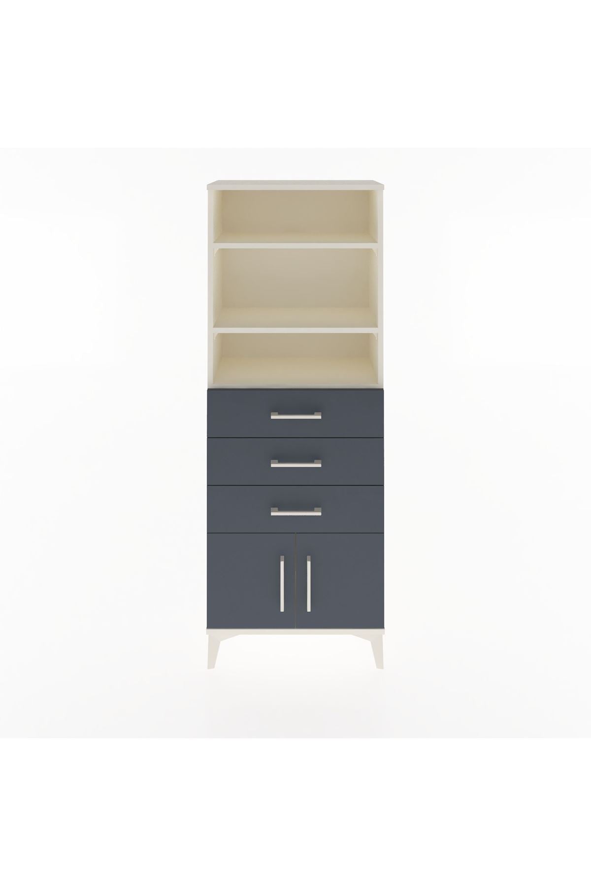 Arges Dolap 3 Raflı 3 Çekmeceli 2 Kapaklı 60x30x163 Aytaşı-Antrasit