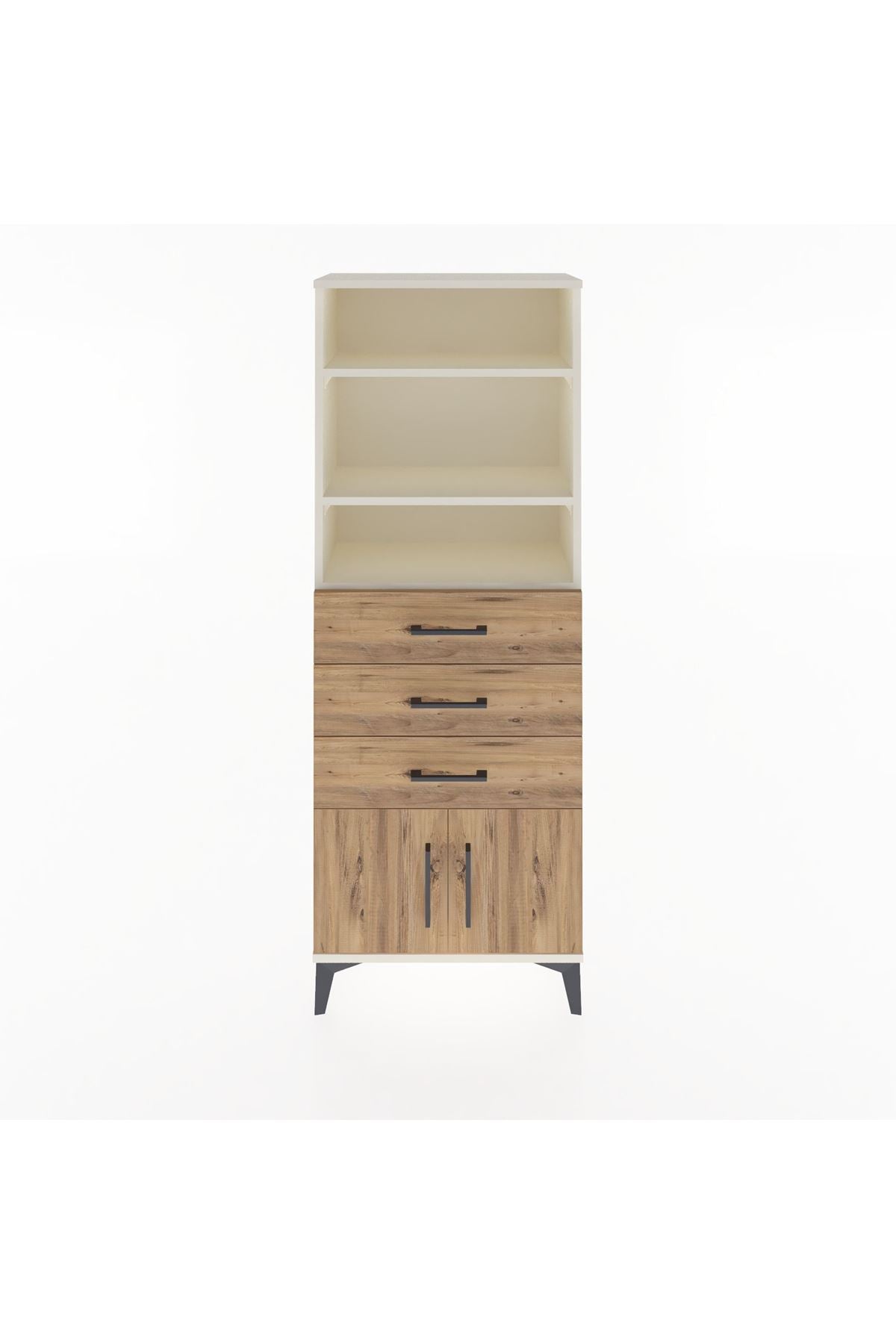 Arges Dolap 3 Raflı 3 Çekmeceli 2 Kapaklı 60x30x163 Aytaşı-Çam