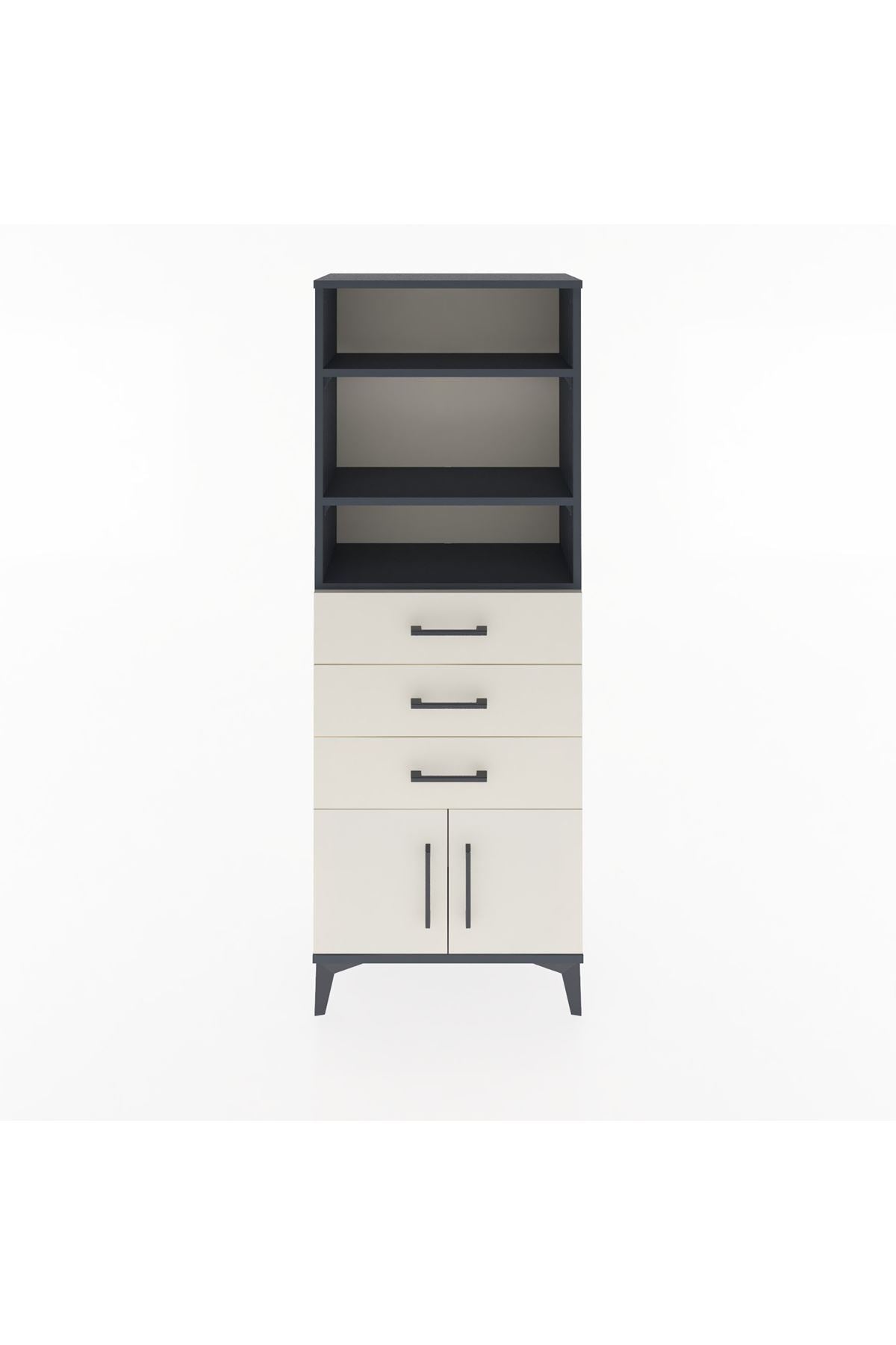 Arges Dolap 3 Raflı 3 Çekmeceli 2 Kapaklı 60x30x163 Antrasit-Aytaşı