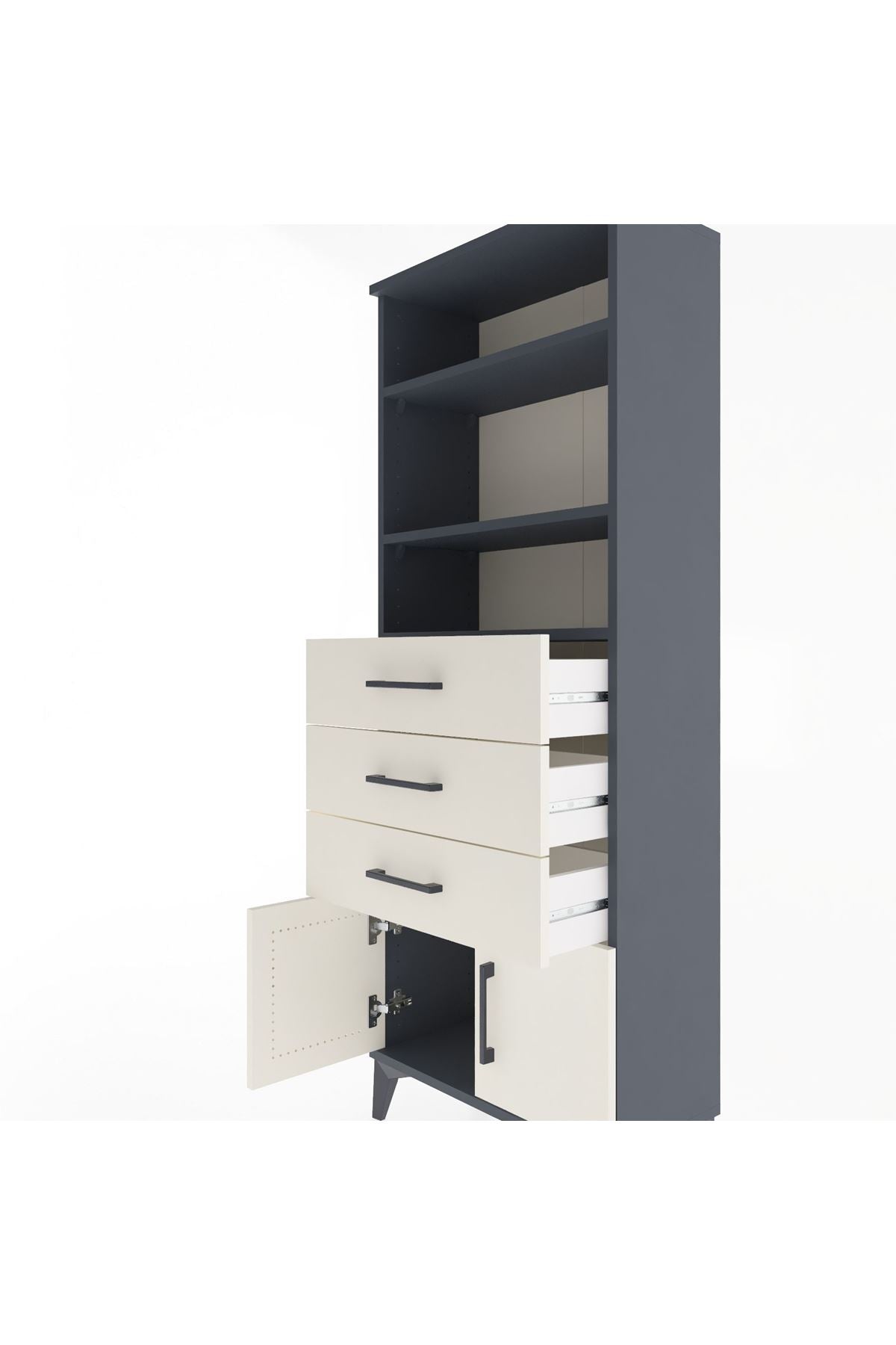 Arges Dolap 3 Raflı 3 Çekmeceli 2 Kapaklı 60x30x163 Antrasit-Aytaşı