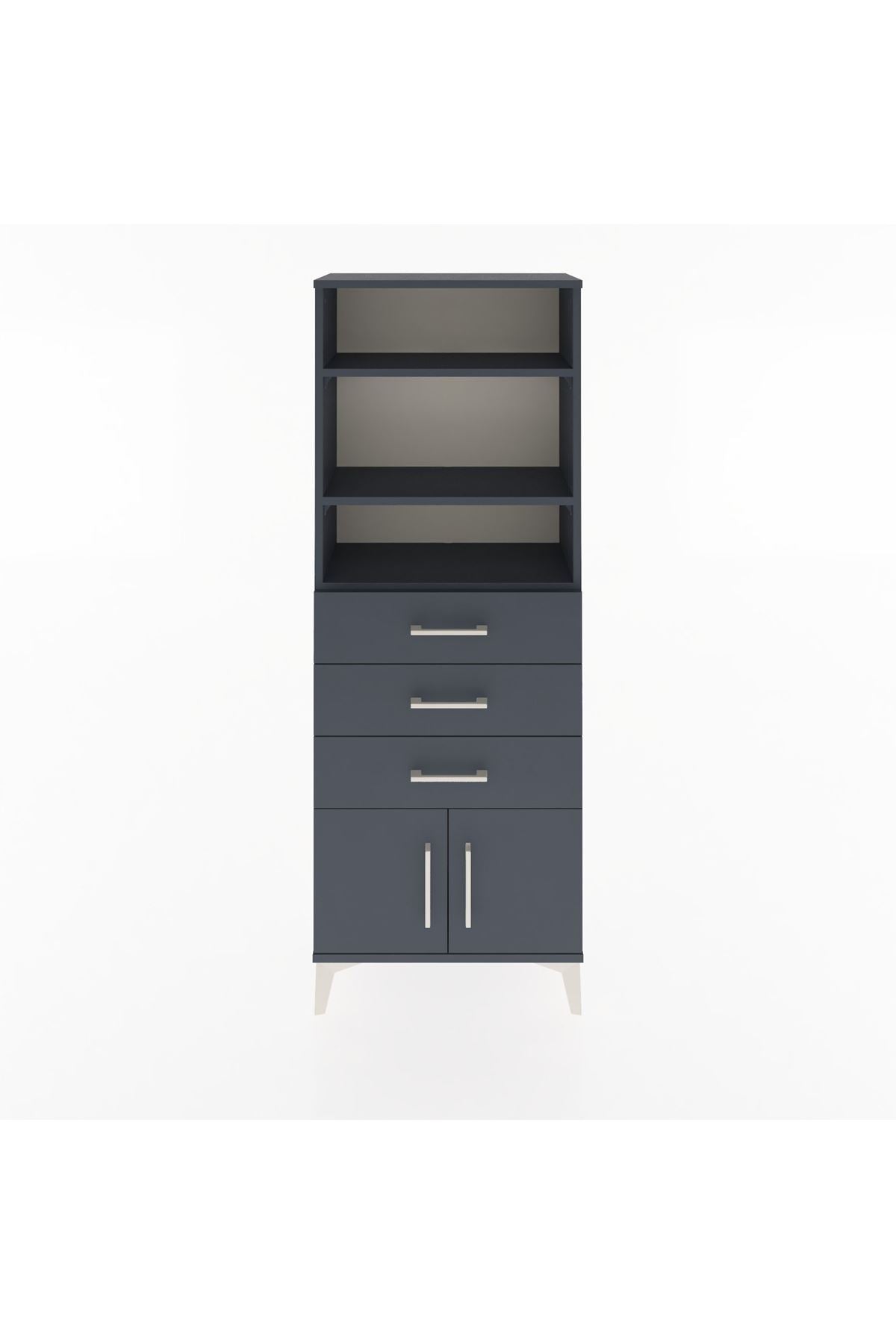 Arges Dolap 3 Raflı 3 Çekmeceli 2 Kapaklı 60x30x163 Antrasit-Antrasit