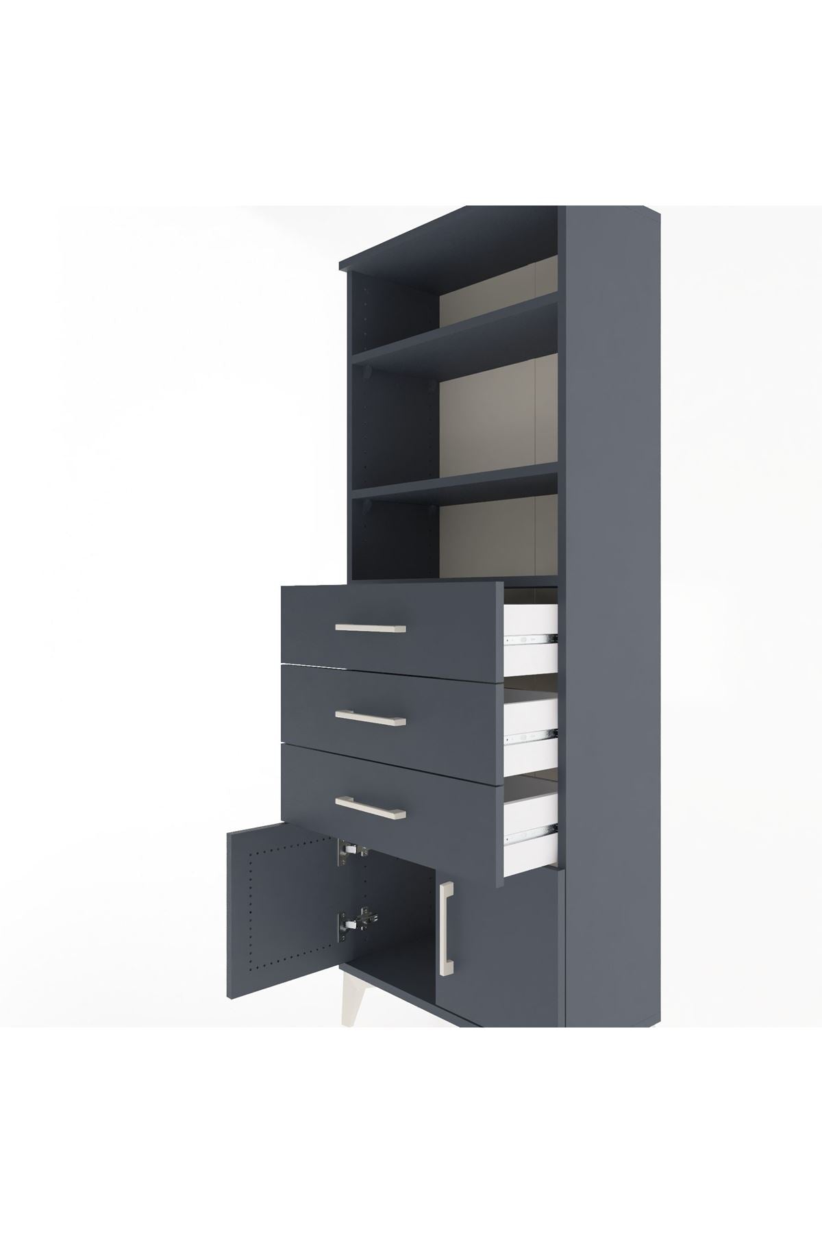 Arges Dolap 3 Raflı 3 Çekmeceli 2 Kapaklı 60x30x163 Antrasit-Antrasit