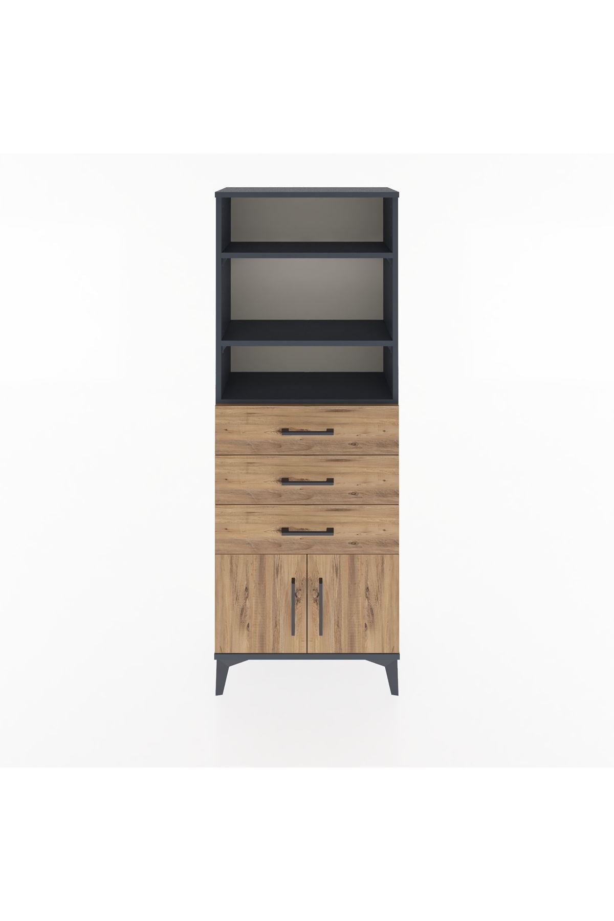 Arges Dolap 3 Raflı 3 Çekmeceli 2 Kapaklı 60x30x163 Antrasit-Çam