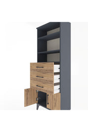 Arges Dolap 3 Raflı 3 Çekmeceli 2 Kapaklı 60x30x163 Antrasit-Çam
