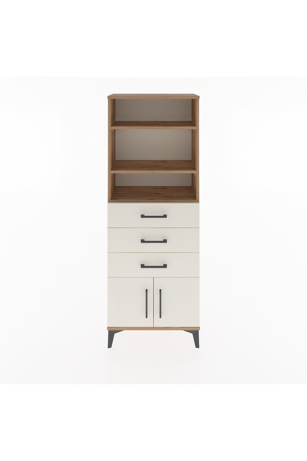 Arges Dolap 3 Raflı 3 Çekmeceli 2 Kapaklı 60x30x163 Çam-Aytaşı