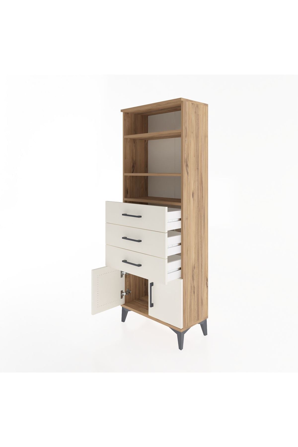 Arges Dolap 3 Raflı 3 Çekmeceli 2 Kapaklı 60x30x163 Çam-Aytaşı