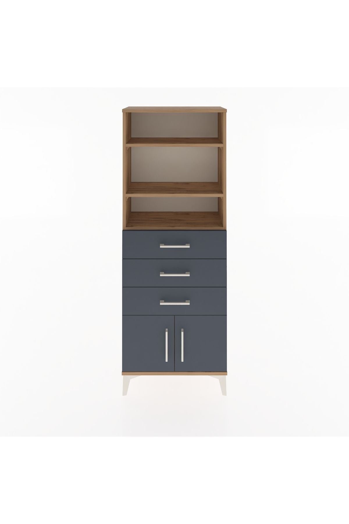 Arges Dolap 3 Raflı 3 Çekmeceli 2 Kapaklı 60x30x163 Çam-Antrasit