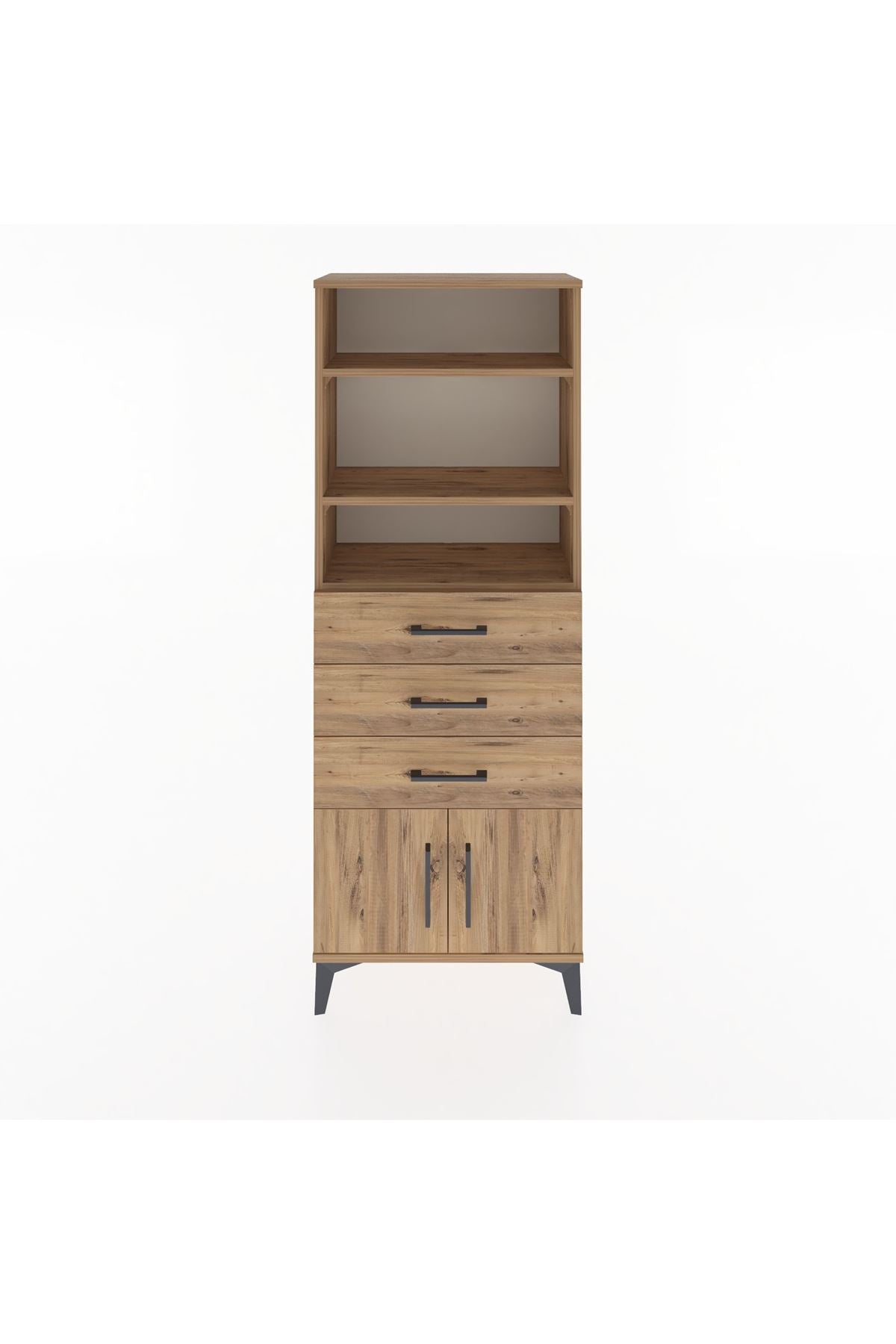 Arges Dolap 3 Raflı 3 Çekmeceli 2 Kapaklı 60x30x163 Çam-Çam
