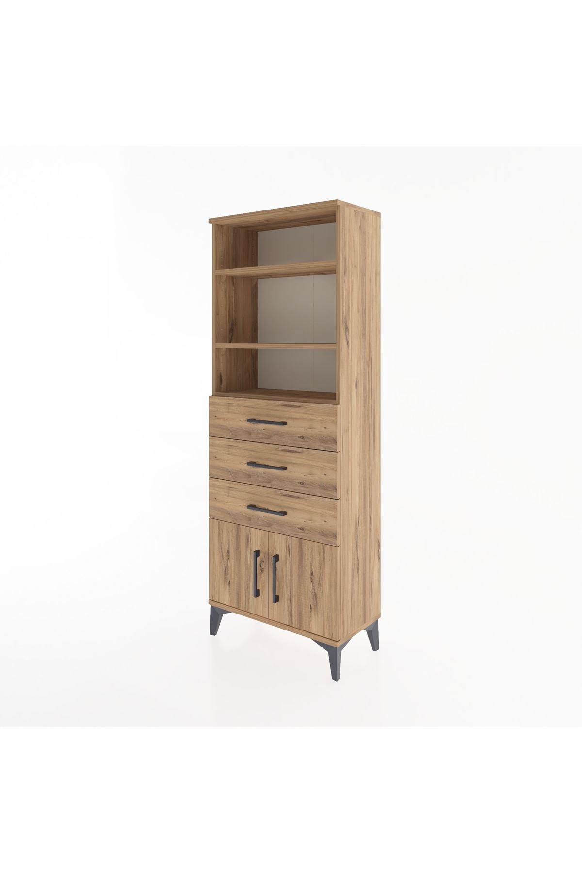 Arges Dolap 3 Raflı 3 Çekmeceli 2 Kapaklı 60x30x163 Çam-Çam