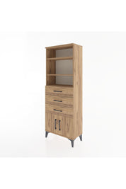 Arges Dolap 3 Raflı 3 Çekmeceli 2 Kapaklı 60x30x163 Çam-Çam