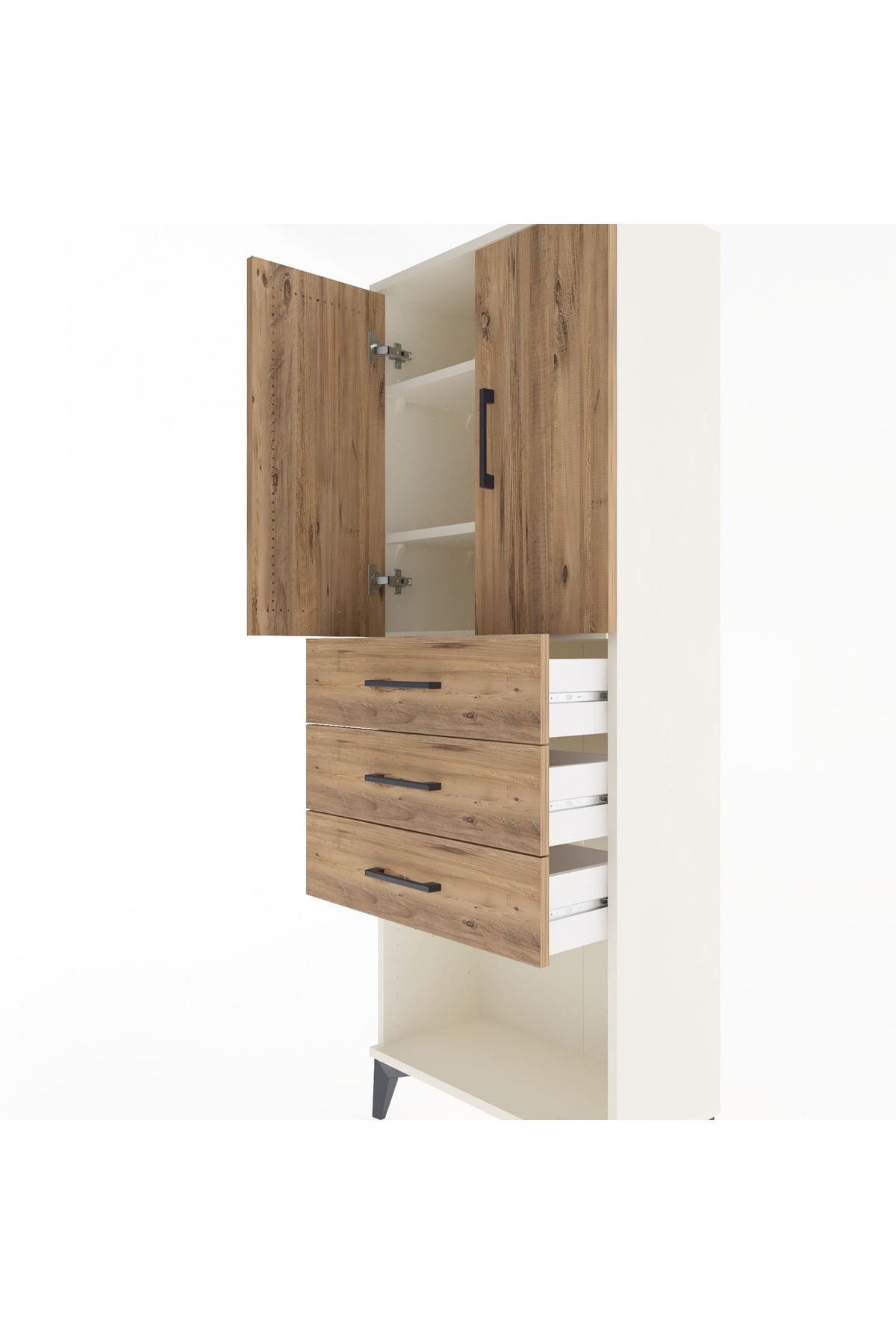 Arges Dolap 3 Raflı 3 Çekmeceli 2 Kapaklı 60x30x163 Aytaşı-Çam