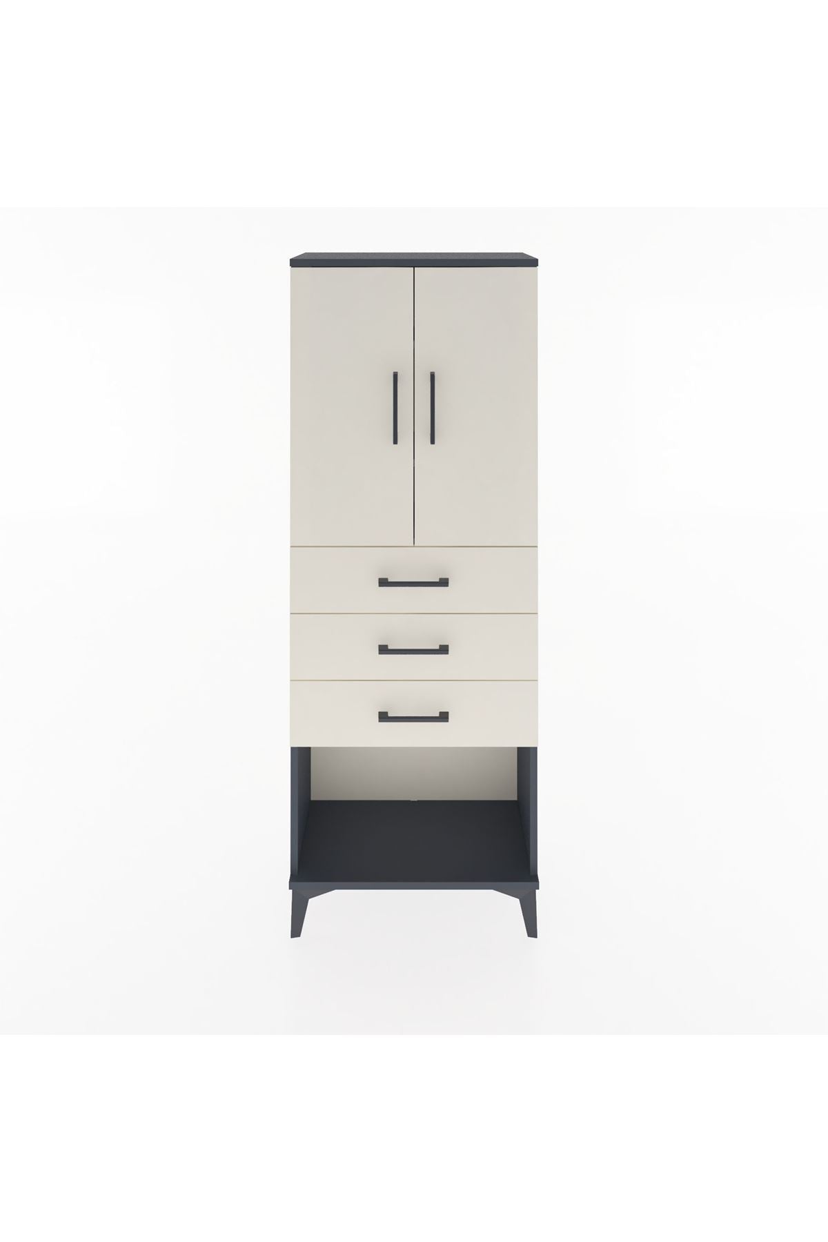 Arges Dolap 3 Raflı 3 Çekmeceli 2 Kapaklı 60x30x163 Antrasit-Aytaşı