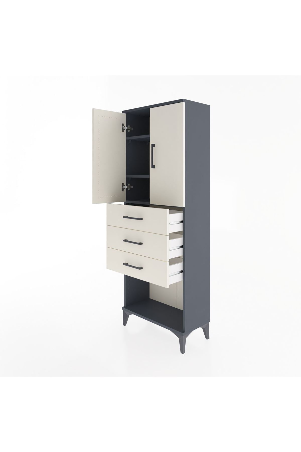 Arges Dolap 3 Raflı 3 Çekmeceli 2 Kapaklı 60x30x163 Antrasit-Aytaşı