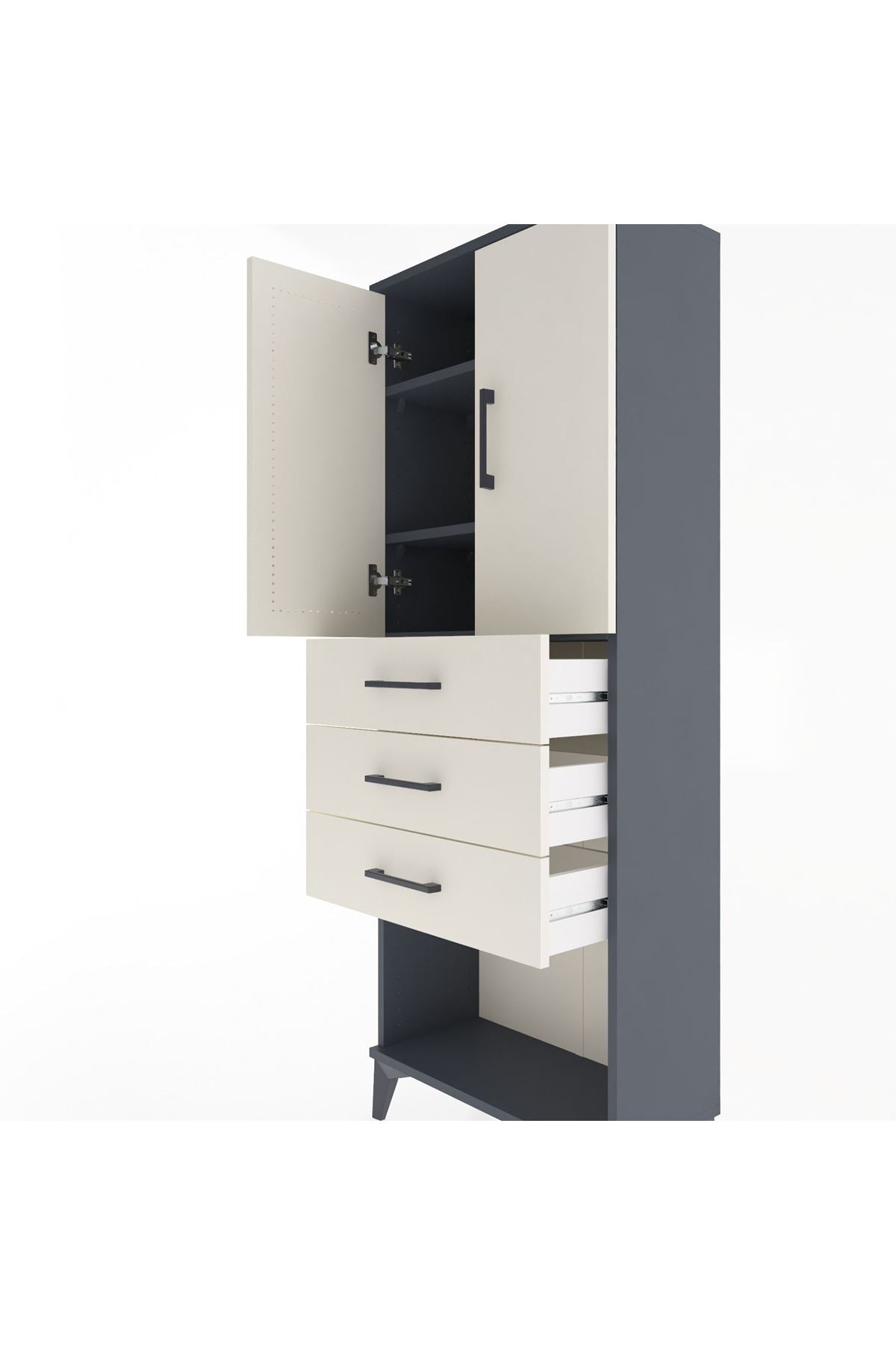 Arges Dolap 3 Raflı 3 Çekmeceli 2 Kapaklı 60x30x163 Antrasit-Aytaşı