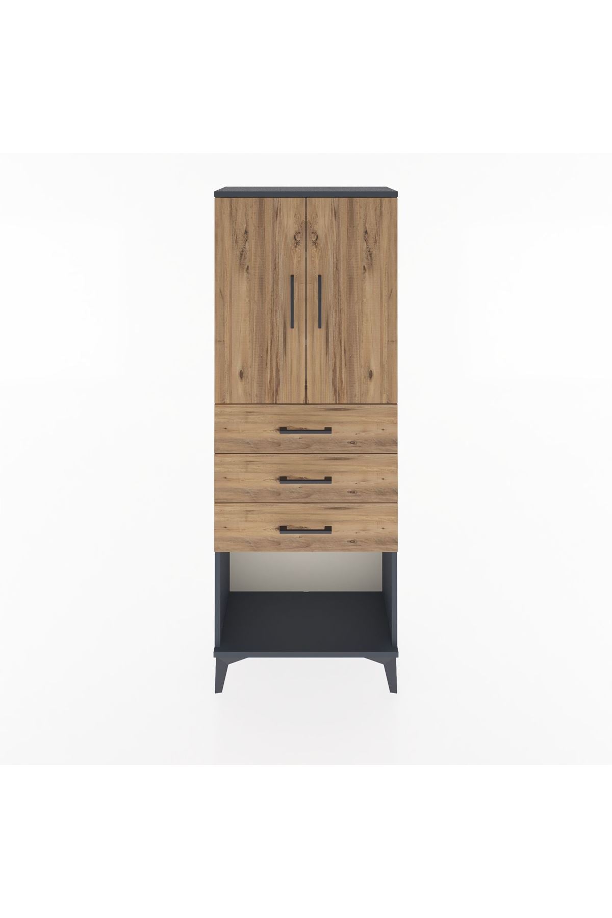 Arges Dolap 3 Raflı 3 Çekmeceli 2 Kapaklı 60x30x163 Antrasit-Çam