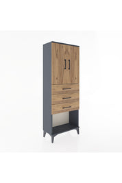 Arges Dolap 3 Raflı 3 Çekmeceli 2 Kapaklı 60x30x163 Antrasit-Çam