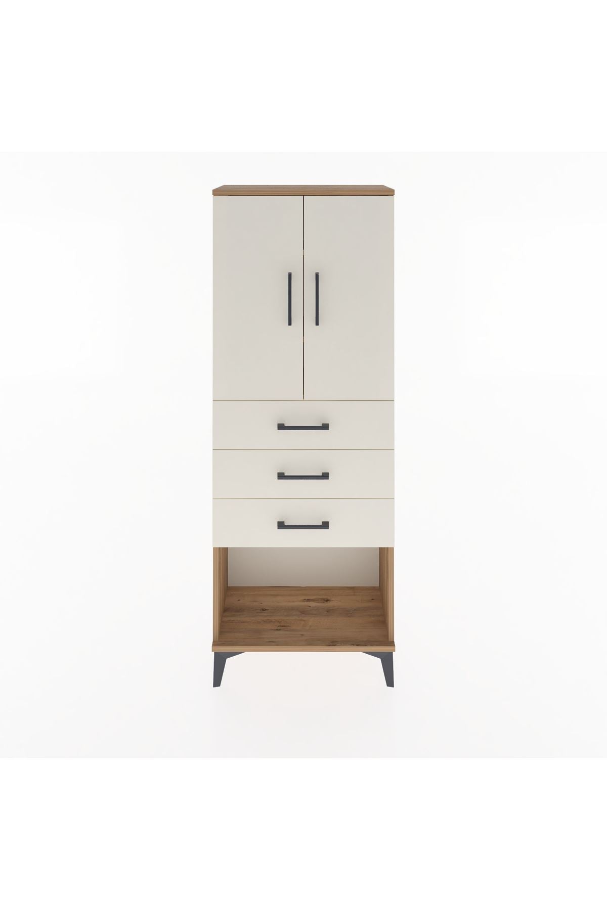 Arges Dolap 3 Raflı 3 Çekmeceli 2 Kapaklı 60x30x163 Çam-Aytaşı
